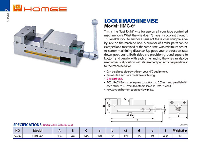 Ê tô máy phay khoá cố định HMC-6” Homge
