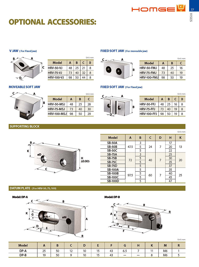 Phụ tùng cho ê tô tổ hợp HRV-5015, 7515, 10018 Homge