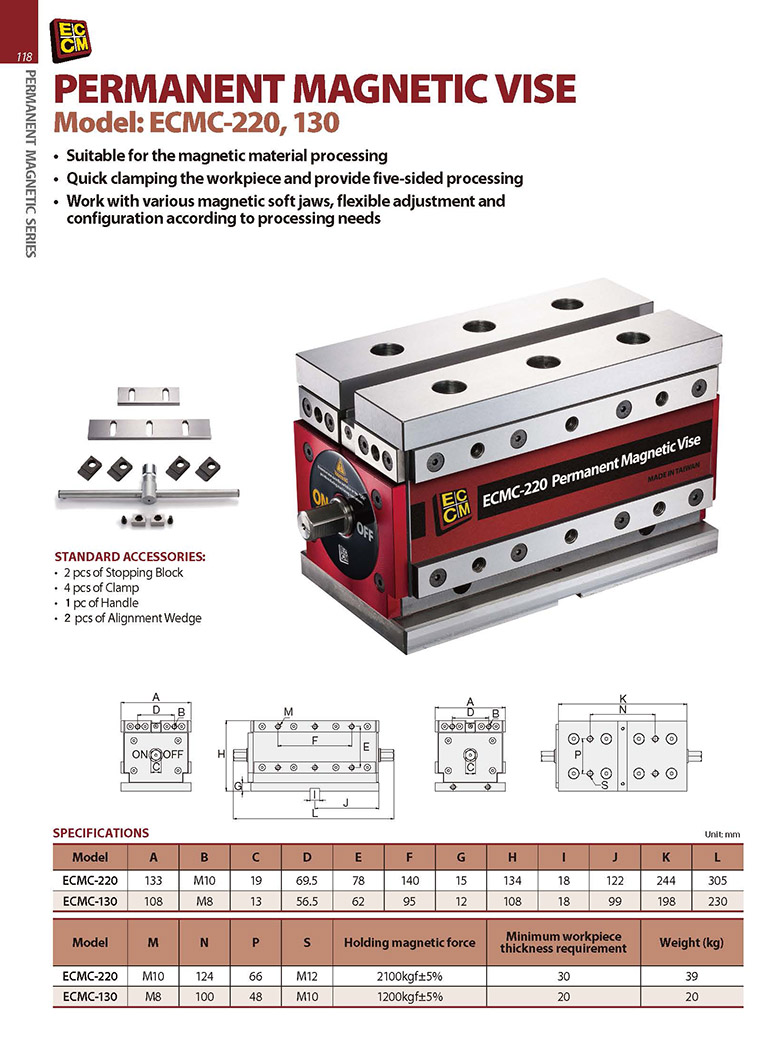Ê tô nam châm vĩnh cữu ECMC-220; ECMC-130 Homge