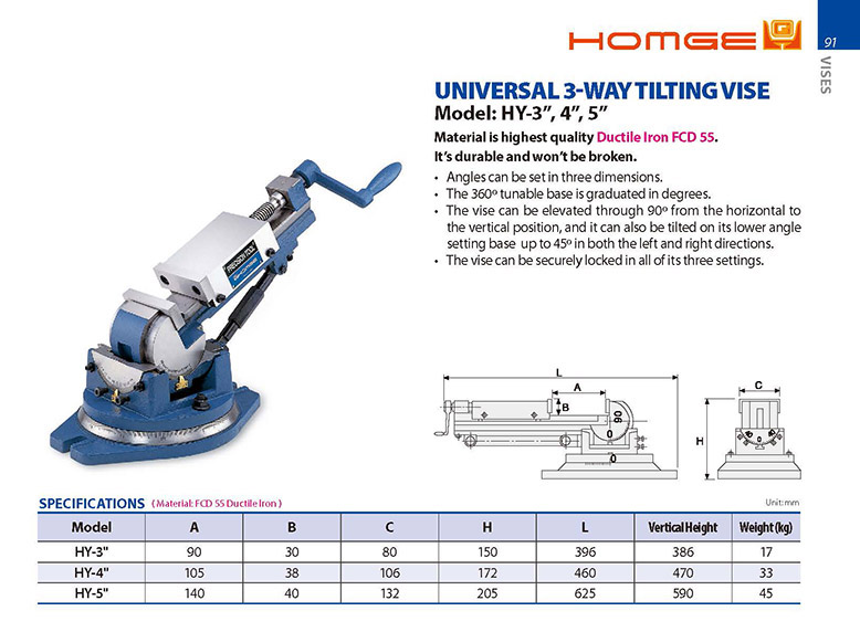 Ê tô nghiêng 3 chiều vạn năng HY-3”, 4”, 5” Homge