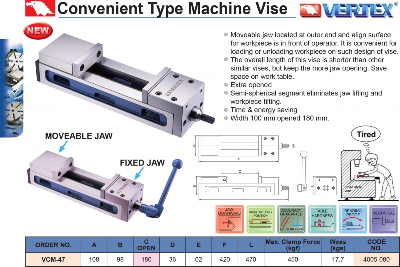 Ê tô máy góc cố định có độ mở lớn VMC-47
