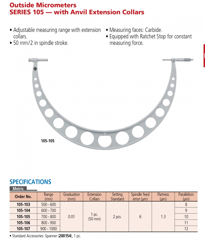 105-103 Panme cơ khí đo ngoài 500-600mm, Mitutoyo