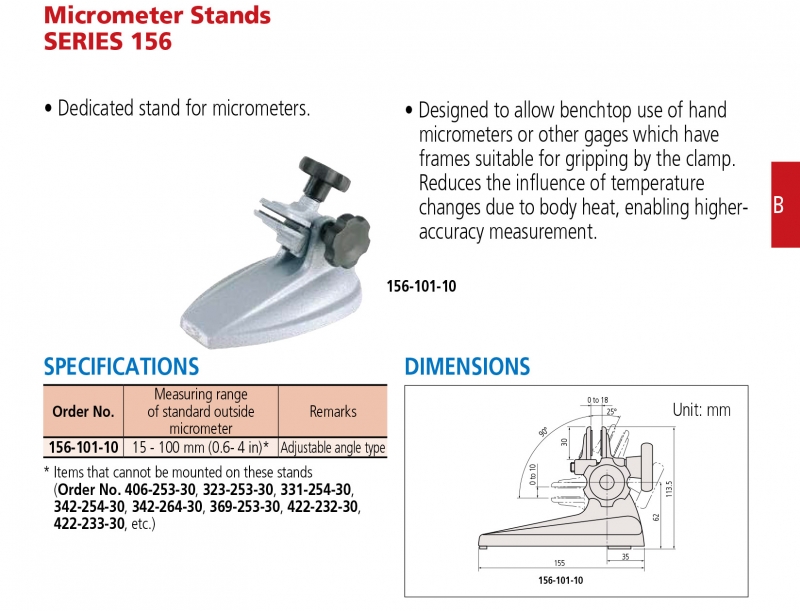 156-101-10 Đế gá panme Mitutoyo | Micrometer Stands