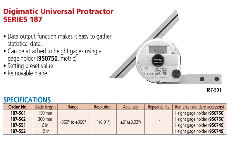 187-502 Thước đo góc điện tử vạn năng 300mm Mitutoyo