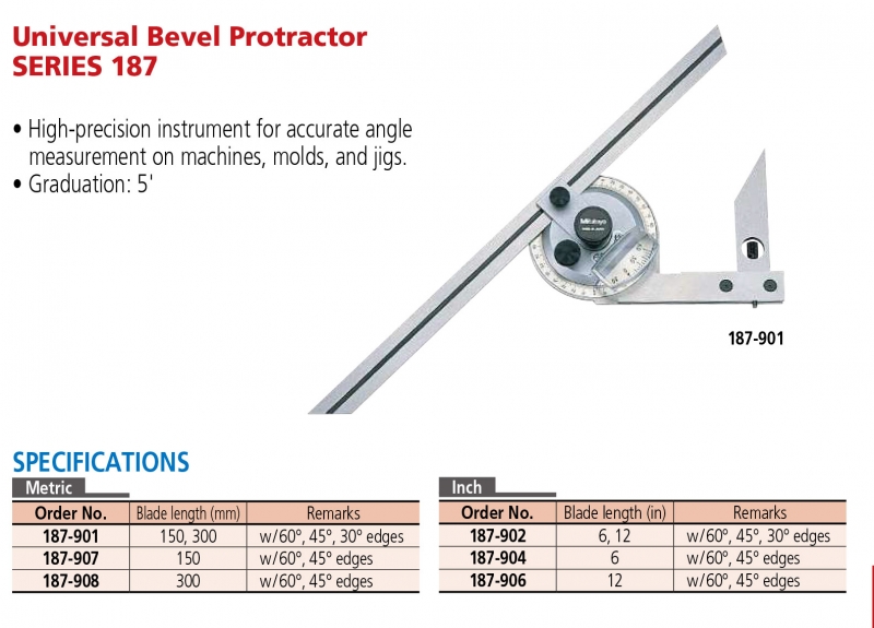 187-907 Thước đo góc cơ khí vạn năng 150mm Mitutoyo