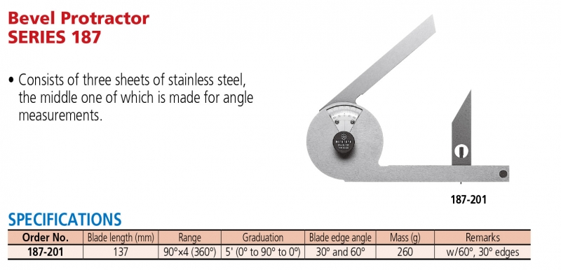 187-201 Thước đo góc cơ khí 90°×4 (360°), L 137 Mitutoyo