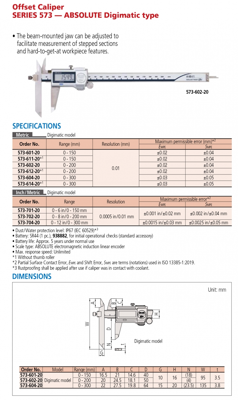 573-611-20 Thước cặp điện tử 0-150mm x0.01, đo bậc