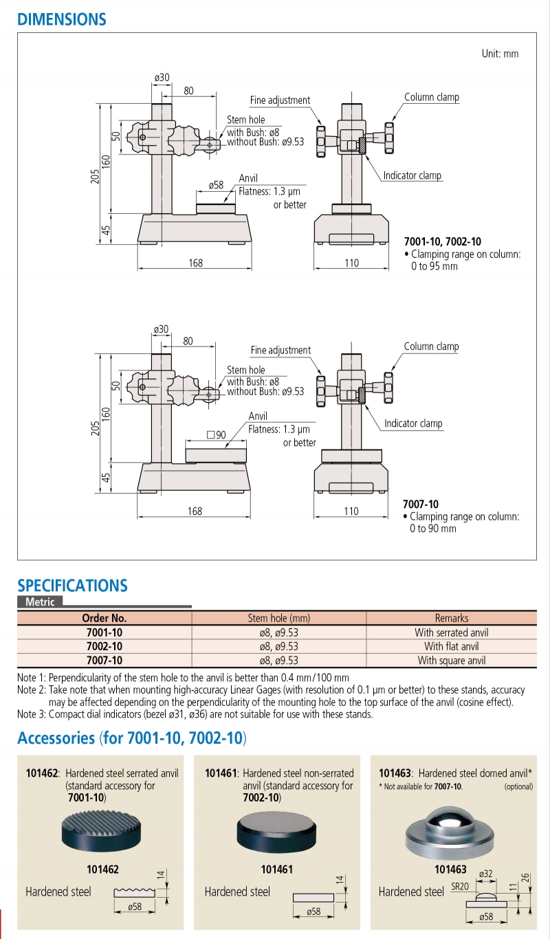 7001-10 Chân đế gá đồng hồ so (ø8 mm, ø9.53 mm)