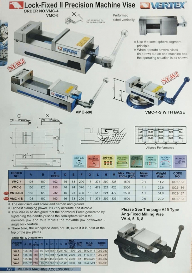 Ê tô máy phay khóa cố định VMC-4, VMC-6, VMC-690, VMC-4-S