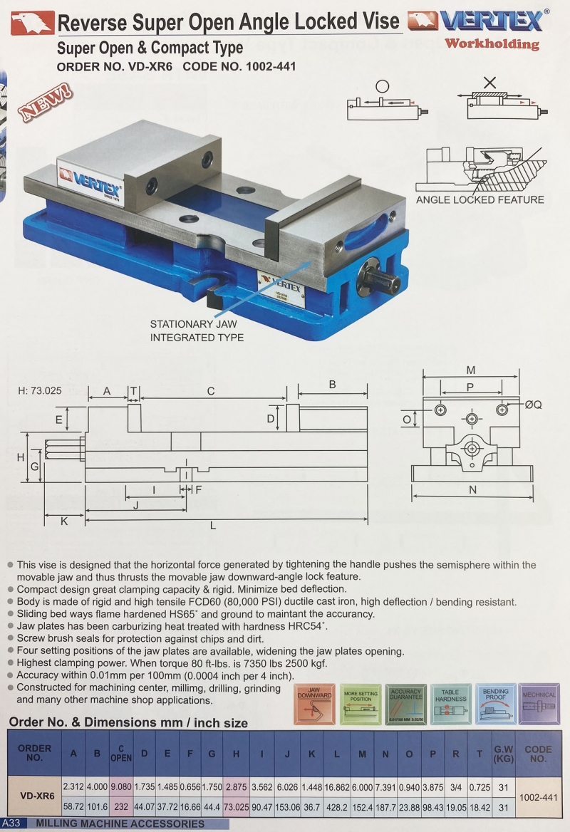 Ê tô khóa góc độ mở lớn kẹp ngược VD-XR6 Vertex