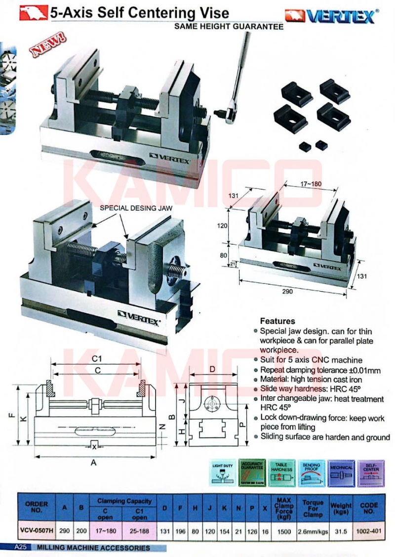 Ê tô tự định tâm cho máy phay 5 trục VCV-0507H Vertex