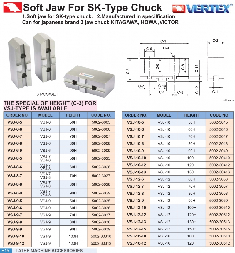 Chấu kẹp mềm VSJ cho mâm cặp SK Vertex (chiều cao đặc biệt)