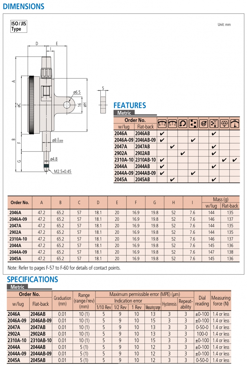 2046A Đồng hồ so cơ khí 10mm x0.01mm Mitutoyo