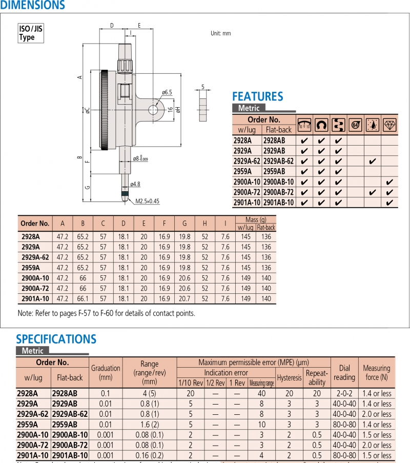 2928A Đồng hồ so cơ khí 4mm x0.1mm Mitutoyo