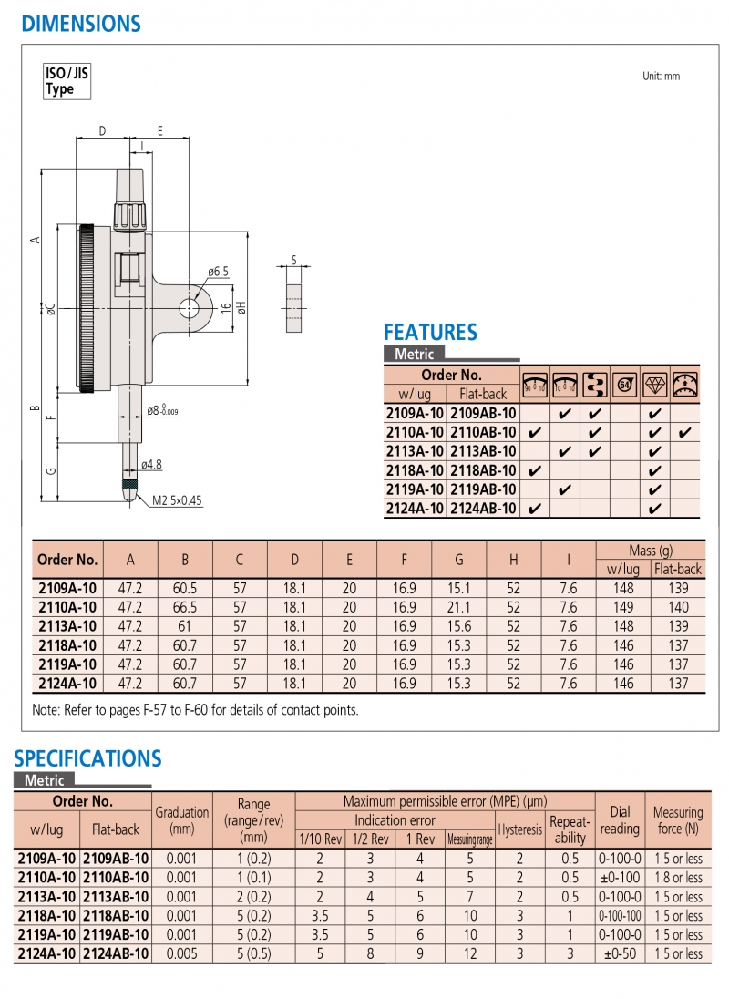 2118A-10 Đồng hồ so cơ khí 5mm x0.001 mm Mitutoyo