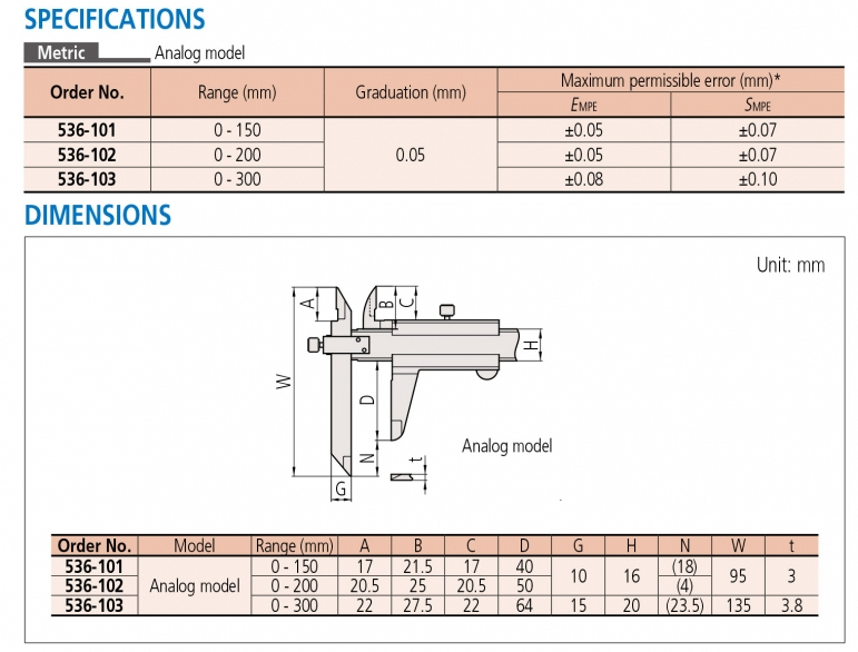 536-101 Thước cặp cơ khí 0-150mm x0.01mm, đo bậc