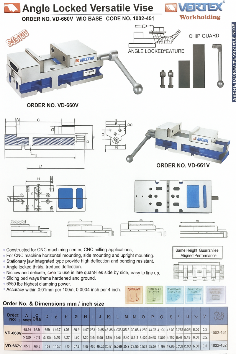 Ê tô khóa góc đa năng VD-660V; VD-661V Vertex