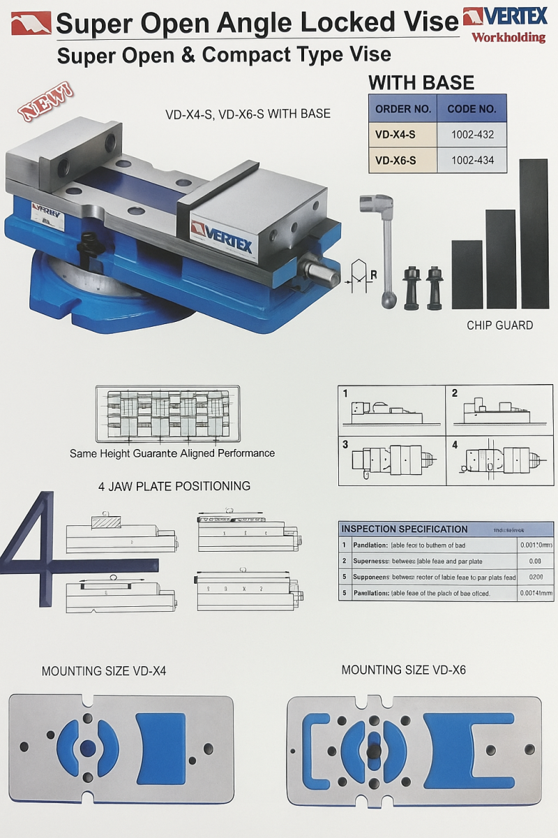 Ê tô khóa góc độ mở lớn VD-X4; VD-X4-S; VD-X6; VD-X6-S Vertex