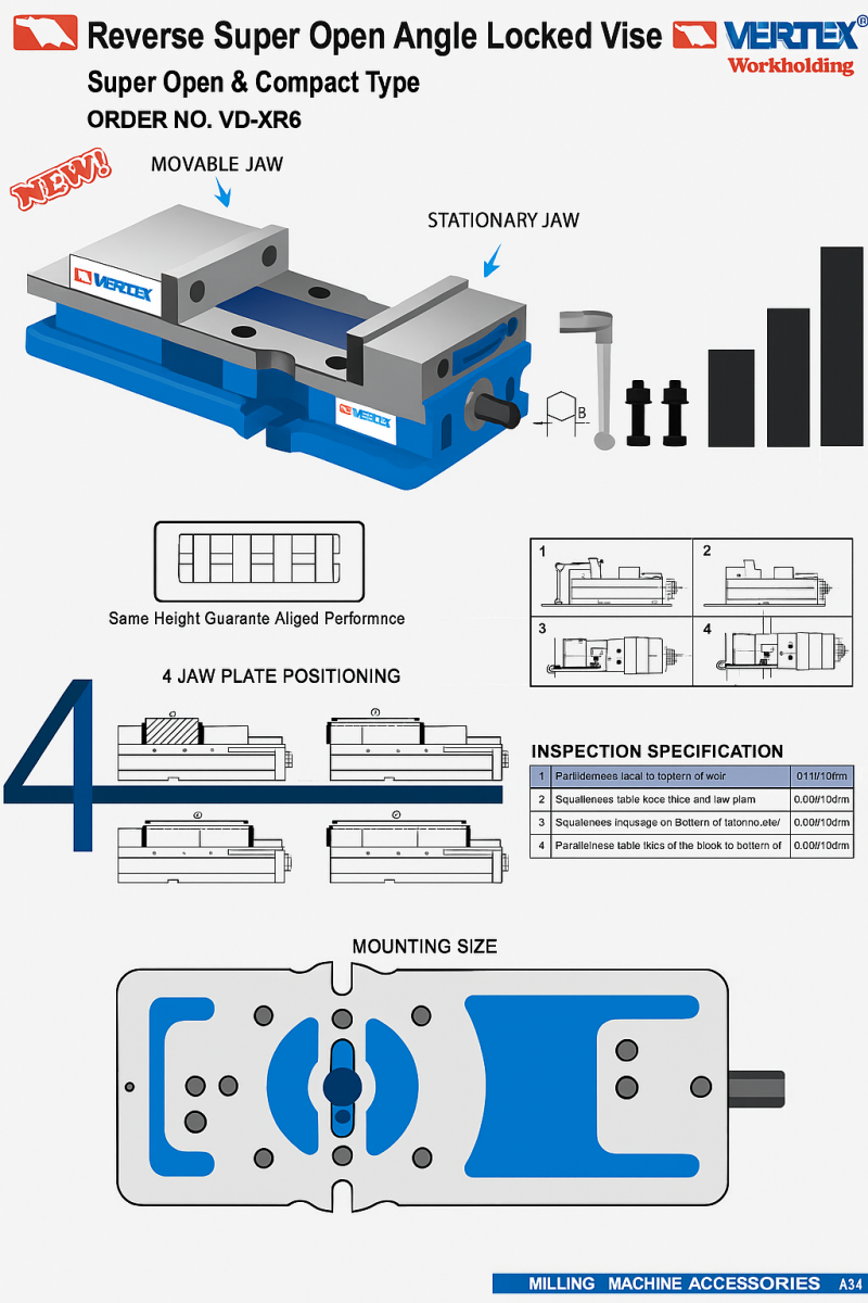 Ê tô khóa góc độ mở lớn kẹp ngược VD-XR6 Vertex