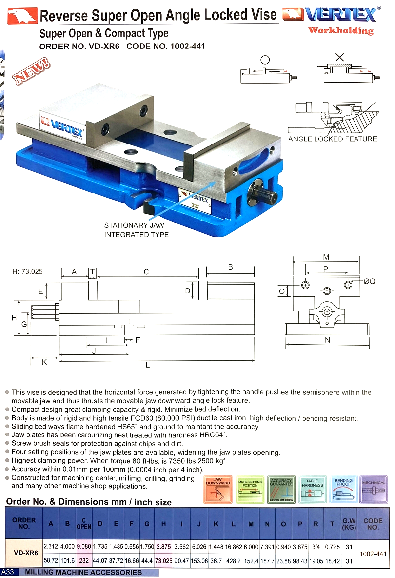 Ê tô khóa góc độ mở lớn kẹp ngược VD-XR6 Vertex