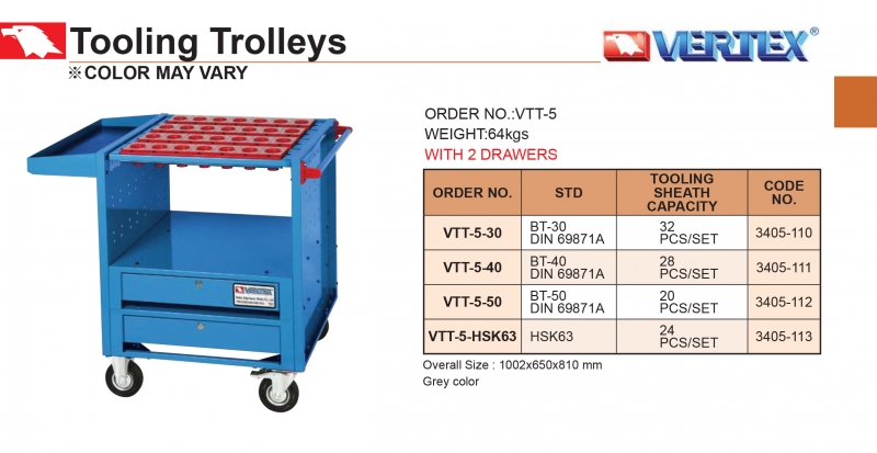 Xe đẩy đựng bầu kẹp dao phay BT, HSK VTT-5 Vertex