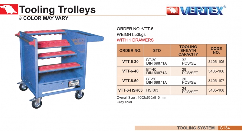 Xe đẩy đựng bầu kẹp dao phay BT, HSK VTT-6 Vertex