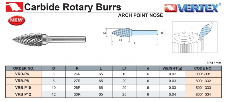 Mũi mài hợp kim đánh bóng khuôn VRB-P Vertex