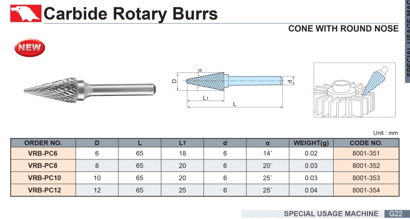 Mũi mài hợp kim đánh bóng khuôn VRB-PC Vertex