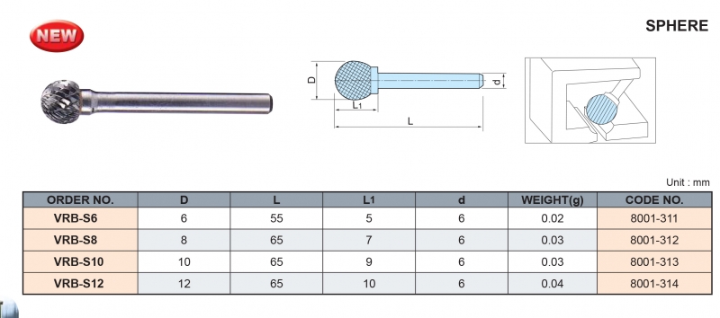 Mũi mài hợp kim đánh bóng khuôn VRB-S Vertex