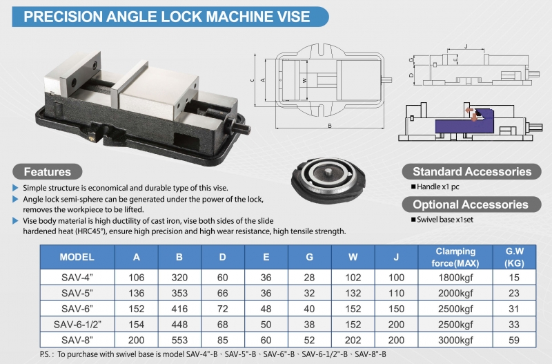 Ê tô máy phay khóa góc chính xác-SAV