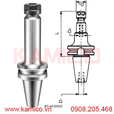 Bầu kẹp dao phay loại dài BT-30, 40, 50 collet ER Vertex