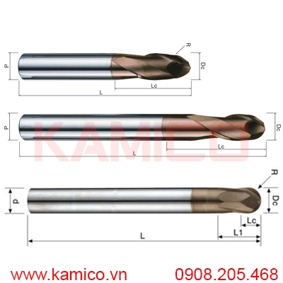 Dao phay cầu hợp kim (<56HRC) Vertex