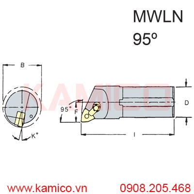 Cán dao tiện trong góc 95° MWLN Vertex